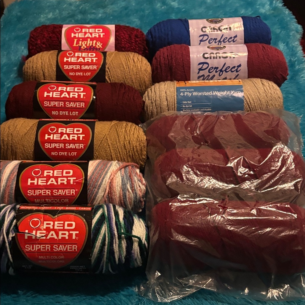 Red Heart & Caron Yarn Bundle - Multicolor, Burgundy, Tan, Blue - Picture 5 of 5